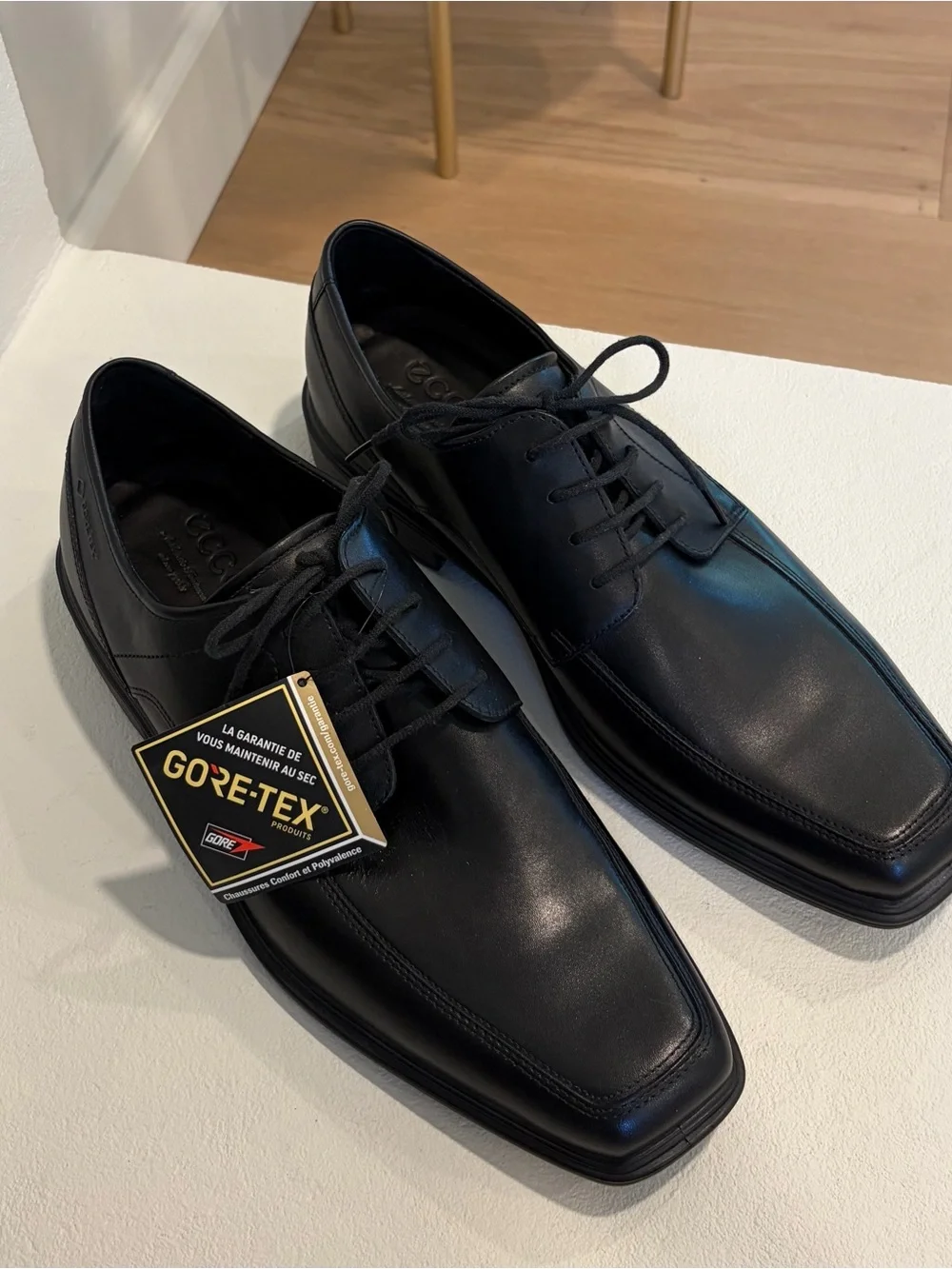 ECCO Sz 44 US 10.5-11 Black Leather Goretex Waterproof Men’s Dress Lace Up Shoes